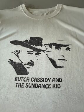 🤠 Gildan White Tee with Black Butch Cassidy Graphic